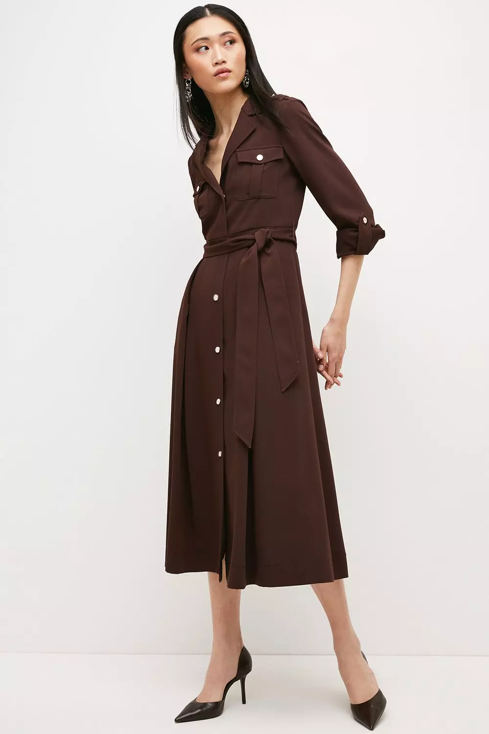 Soft Tailored Utility Belted Midi Dress Karen Millen