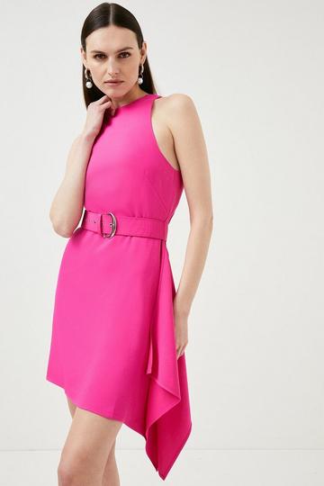 Pink Compact Viscose Asymmetric Drape Mini Dress
