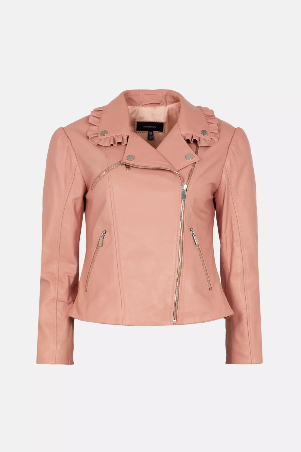 Leather Frill Collar Biker Jacket Karen Millen