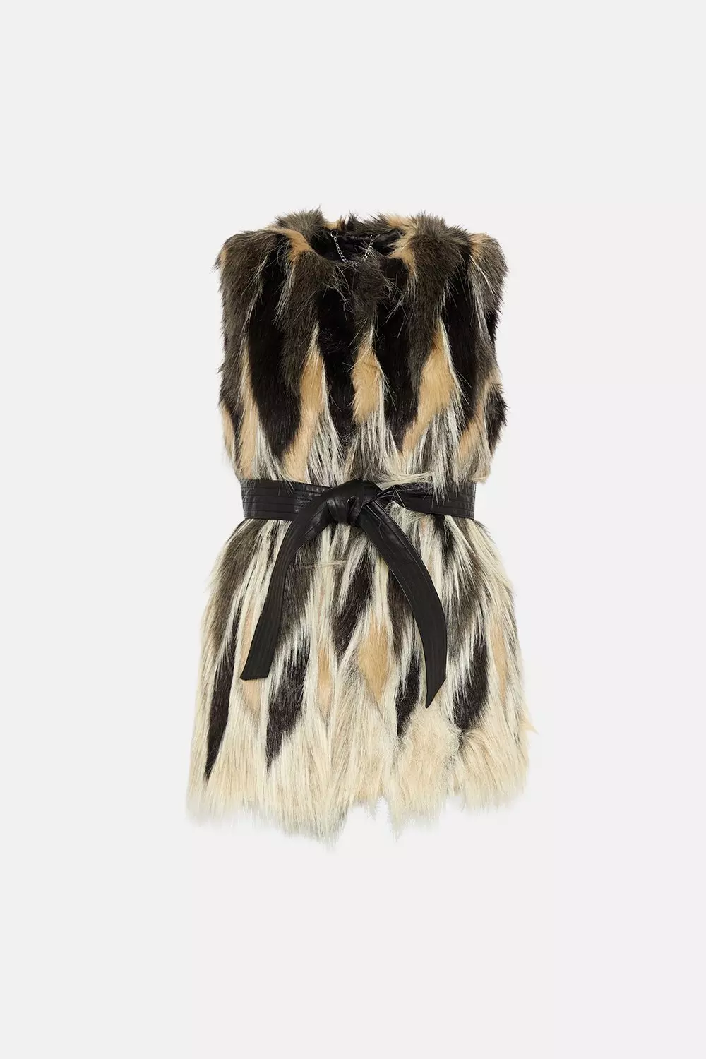 Jacquard Faux Fur Pu Belted Vest | Karen Millen