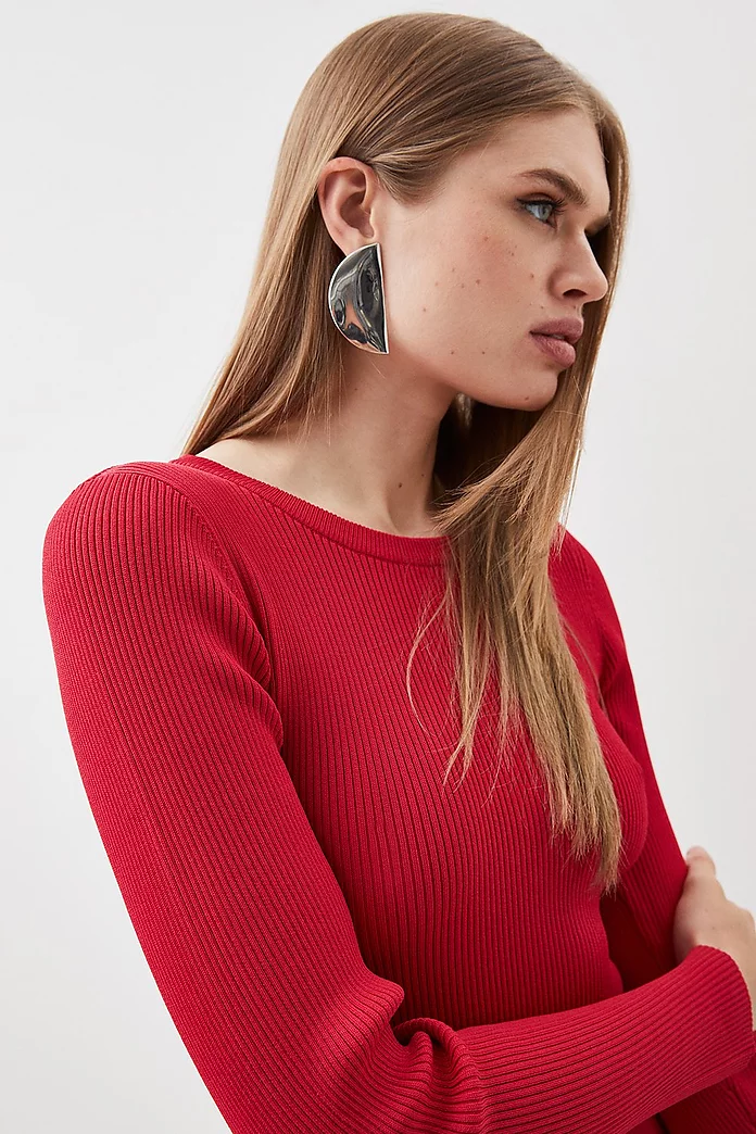 Viscose Blend Crew Neck Knitted Skater Mini Dress | Karen Millen Viscose Blend Crew Neck Knitted Skater Mini Dress | Karen Millen