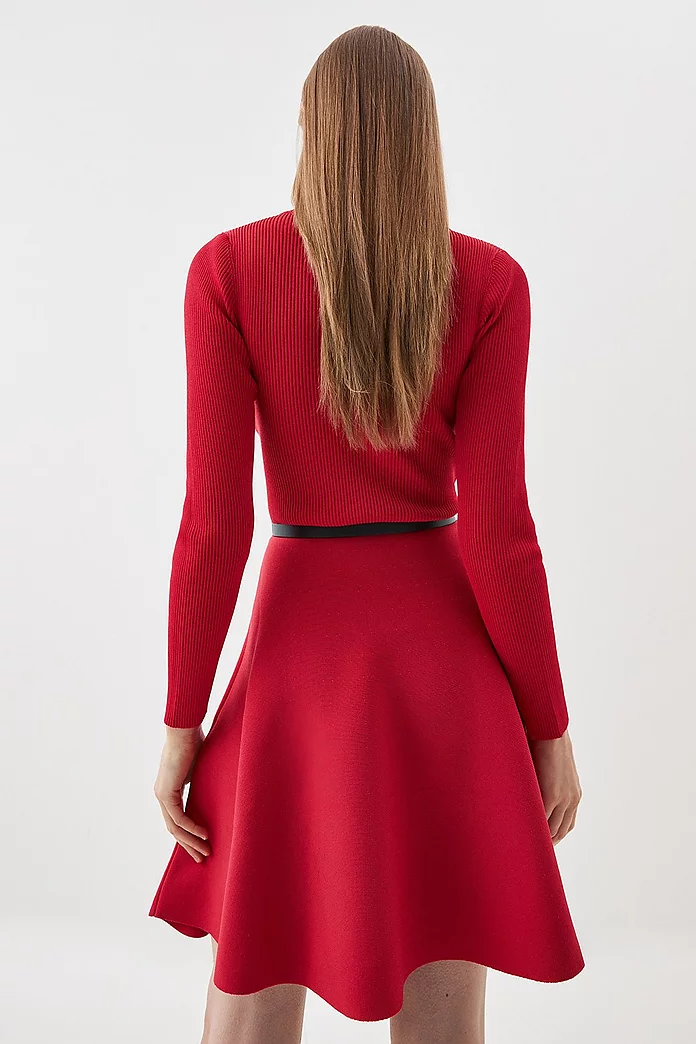 Viscose Blend Crew Neck Knitted Skater Mini Dress | Karen Millen Viscose Blend Crew Neck Knitted Skater Mini Dress | Karen Millen