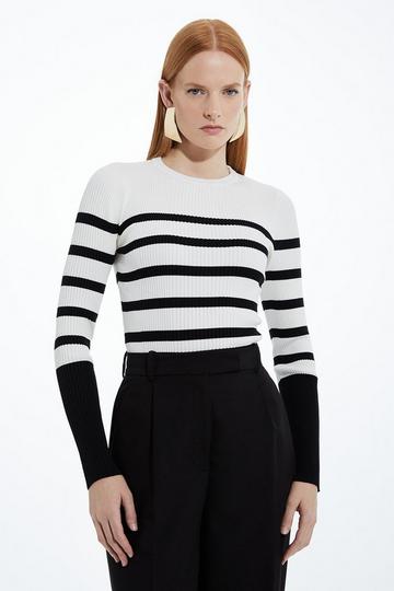 Viscose Blend Rib Crew Neck Knit Jumper mono