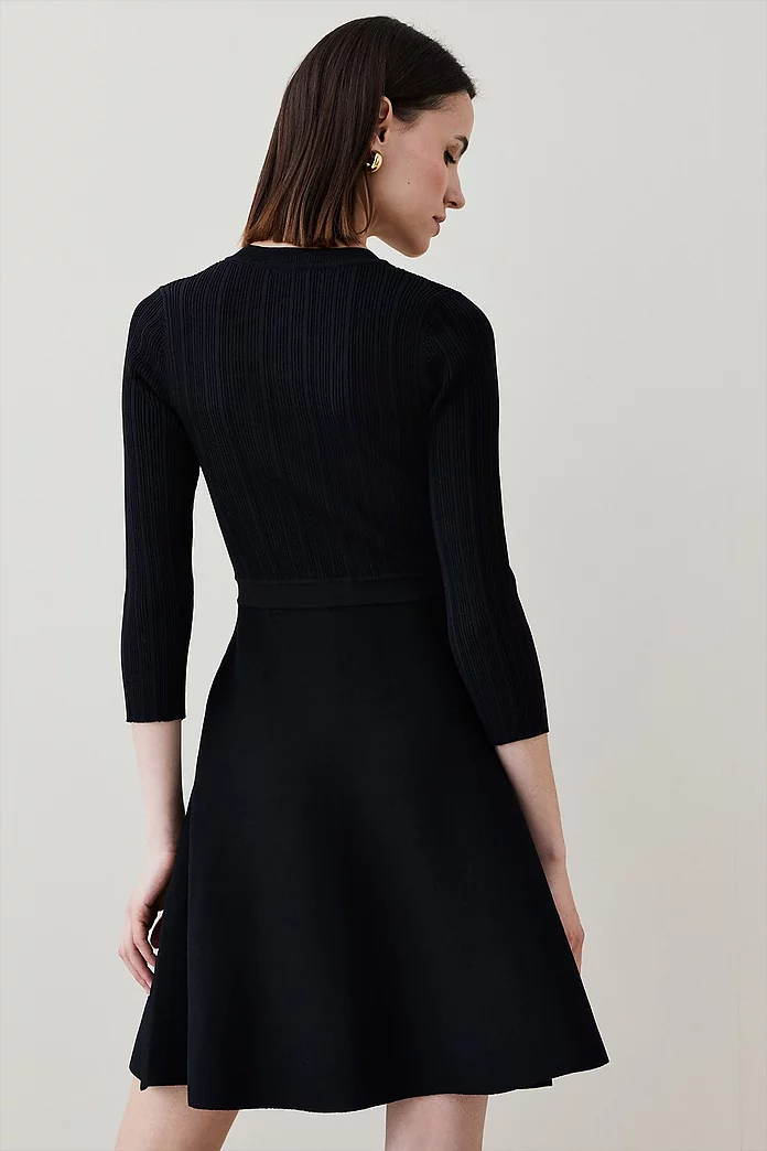 Military Rib Knit Skater Mini Dress | Karen Millen Military Rib Knit Skater Mini Dress | Karen Millen