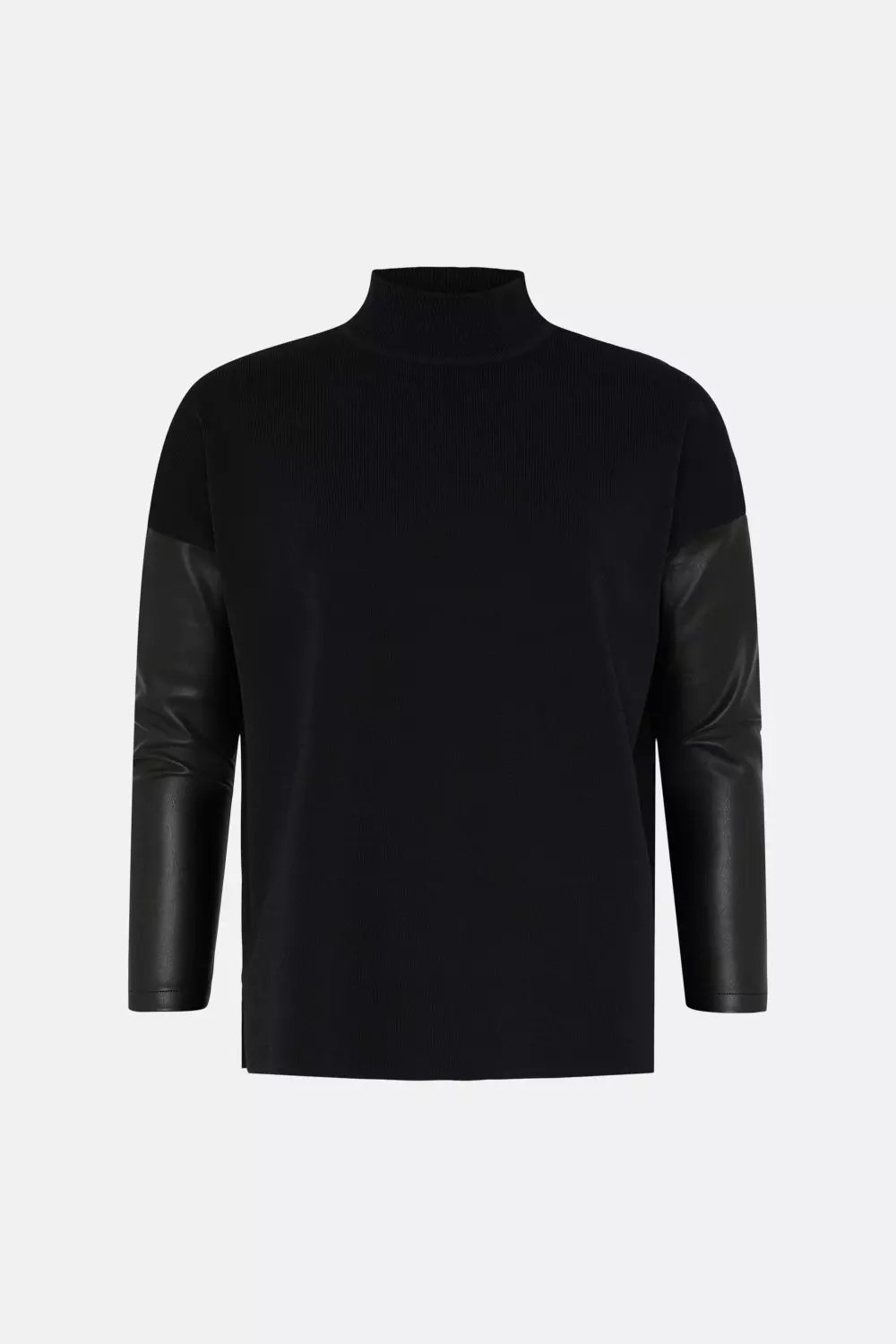 Pu Sleeve Zip Shoulder Knit Sweater | Karen Millen