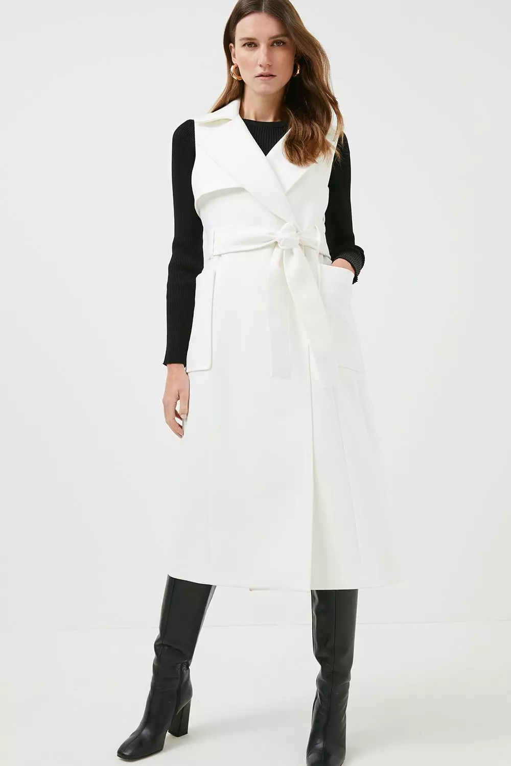 Luxe Tailored Sleeveless Trench Belted Coat Karen Millen