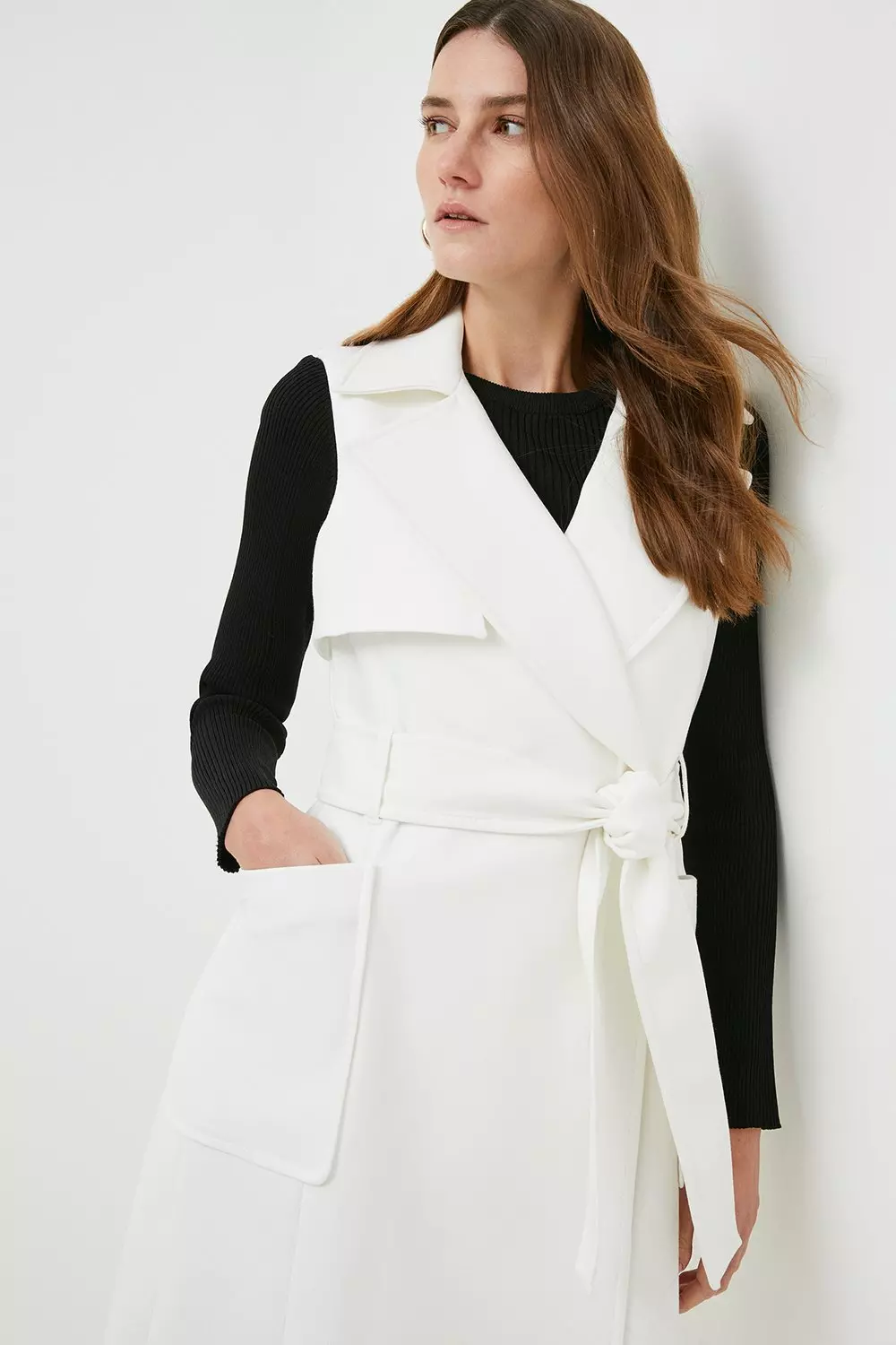 Luxe Tailored Sleeveless Trench Belted Coat Karen Millen