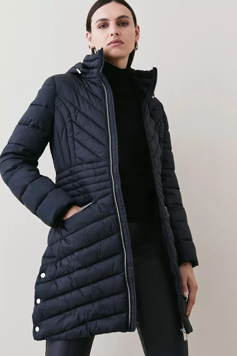 Black Lightweight Puffer Packable Midi Coat alternative image