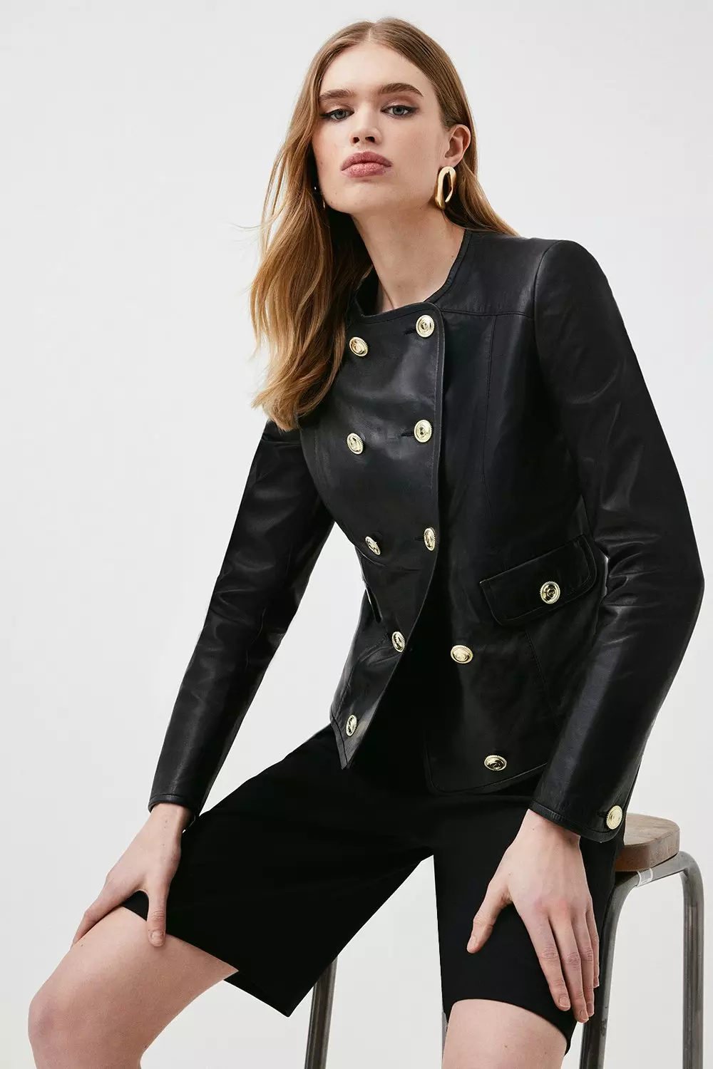 Leather Military Button Jacket | Karen Millen