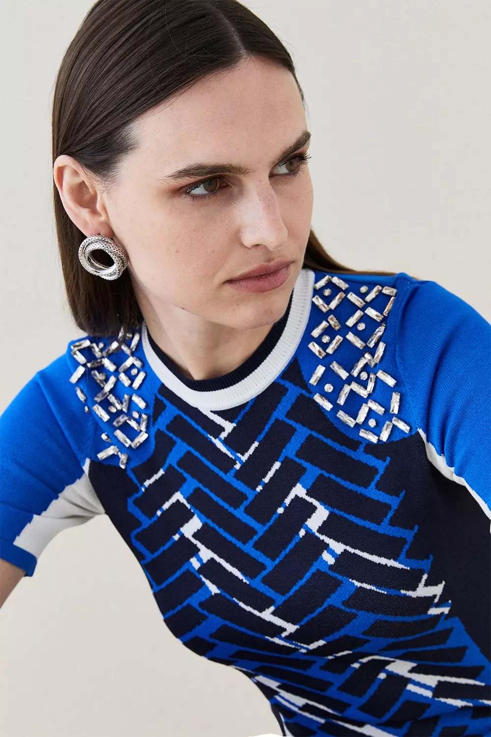 ★Karen Millen★ハードウェアスリンキーバックレスニットドレス Embellished Sporty Jacquard Knit Top | Karen Millen