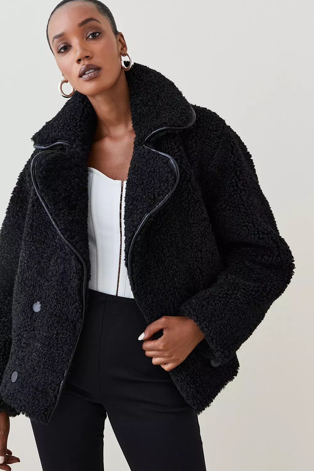 Black teddy coat short on sale