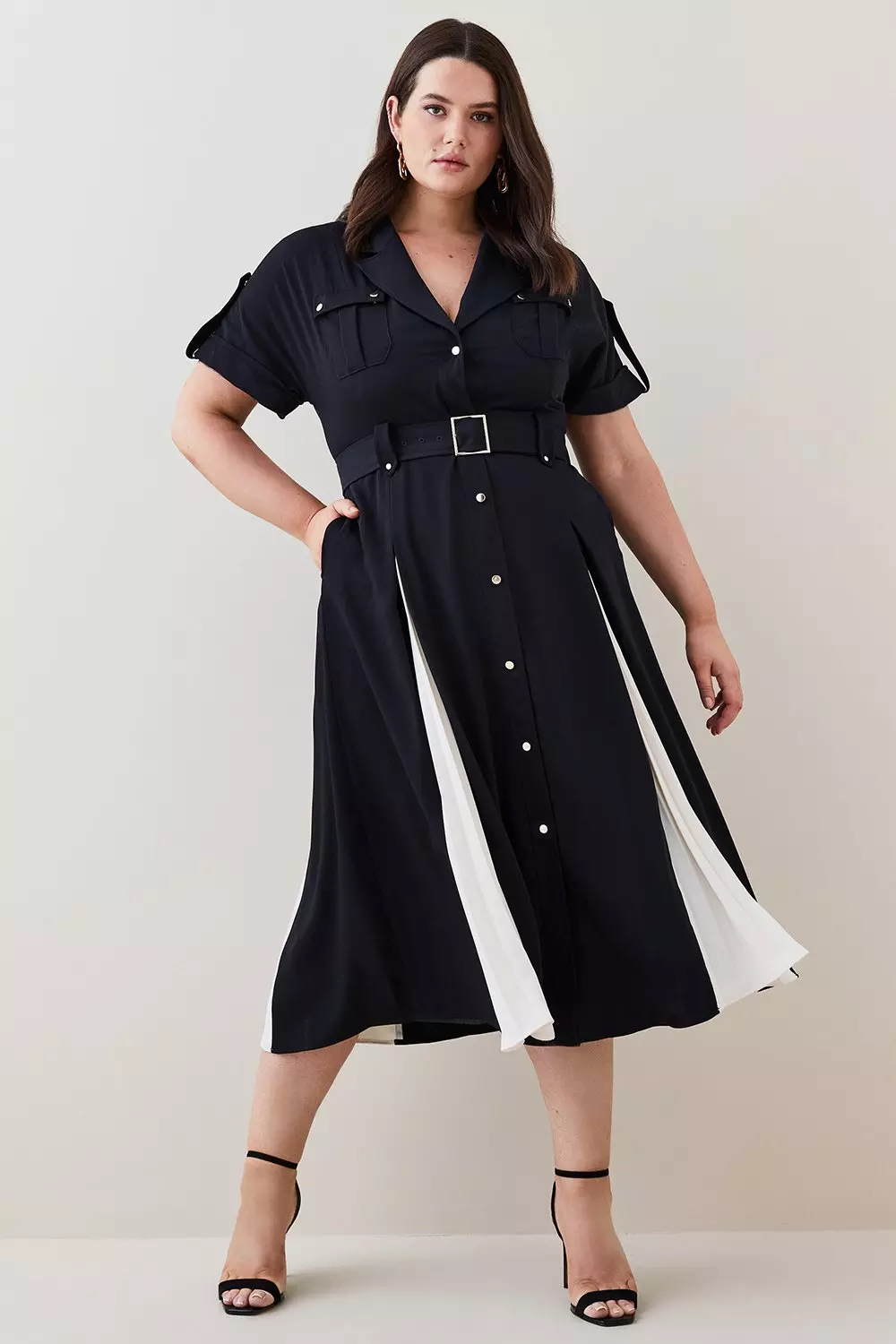 Karen millen pleated midi shirt dress 2025