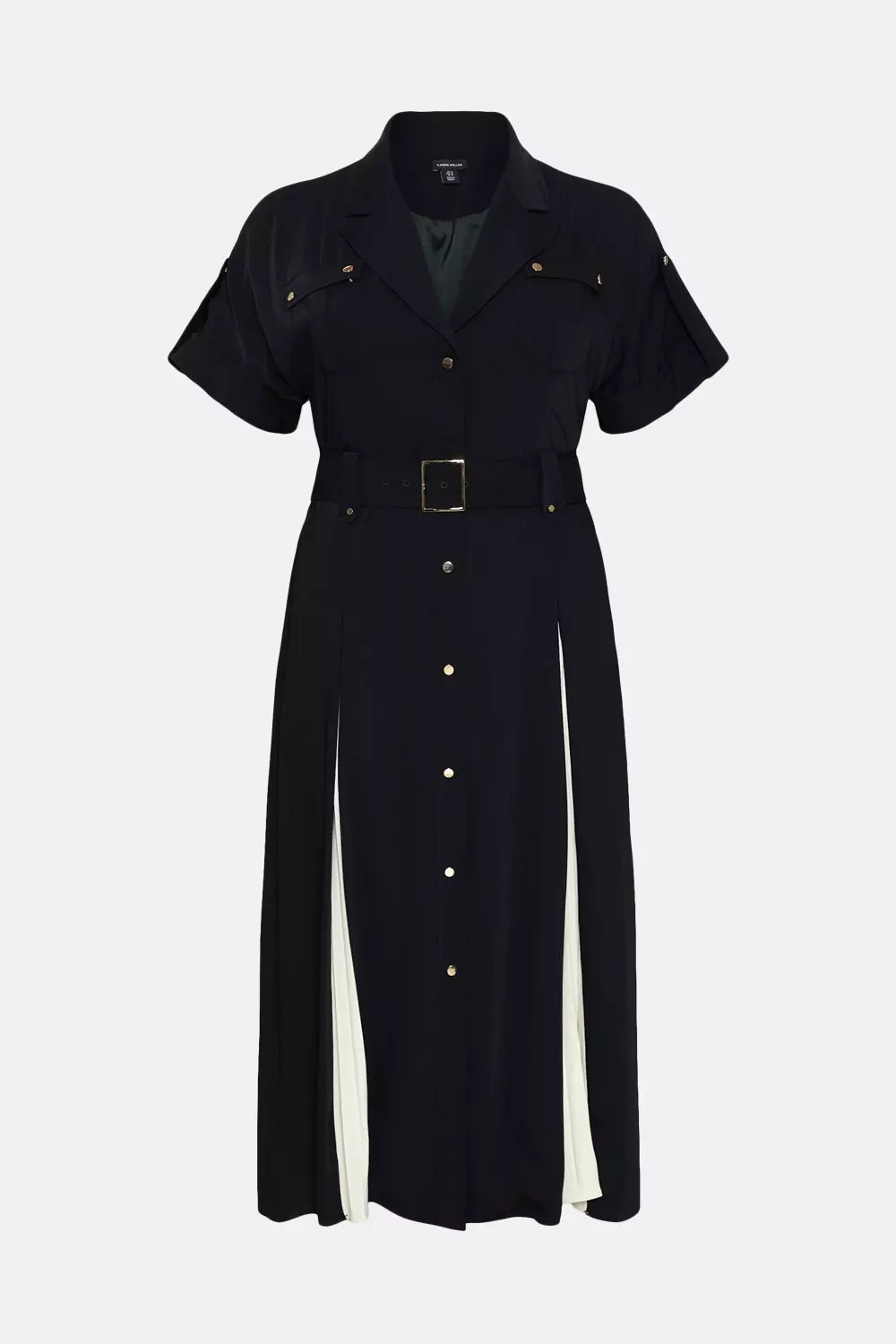 Plus Size Soft Pleated Godet Colourblock Shirt Midi Dress