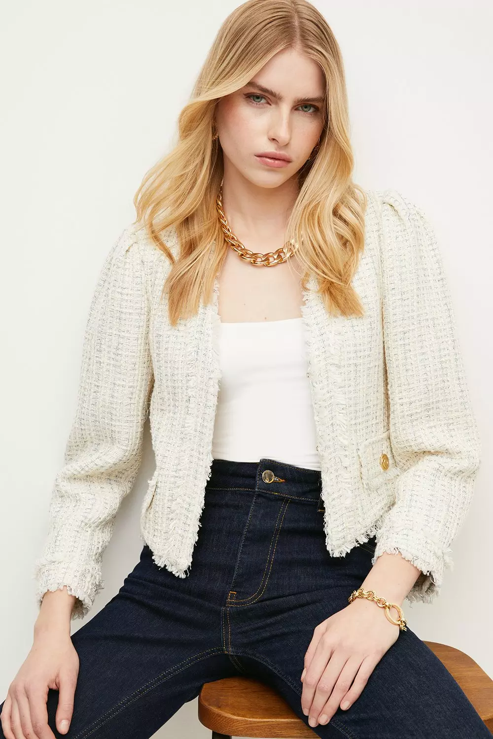 Cream Spring Boucle Cropped Trophy Jacket alternative image