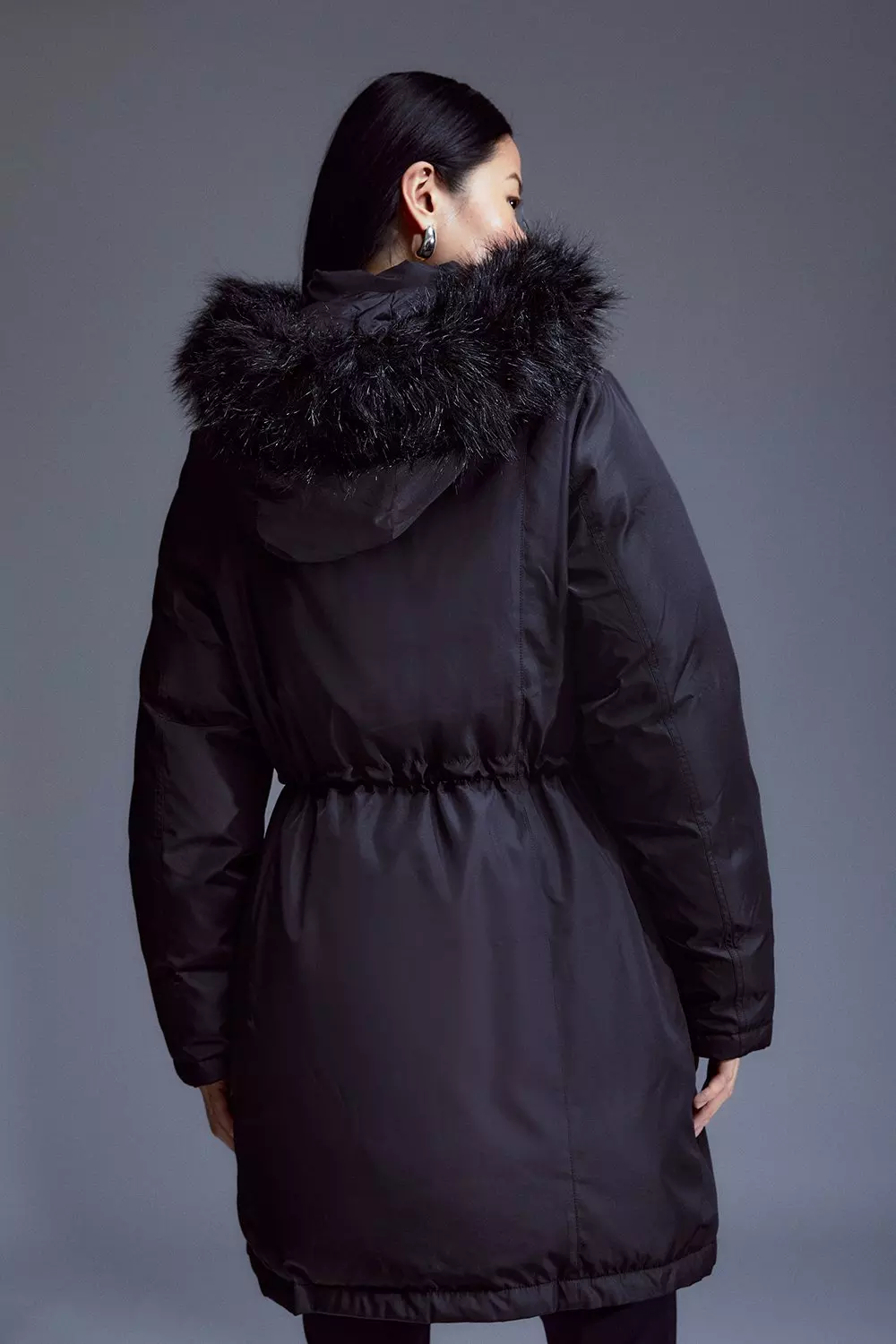 Premium Padded Fur Trim Hooded Parka Coat Karen Millen