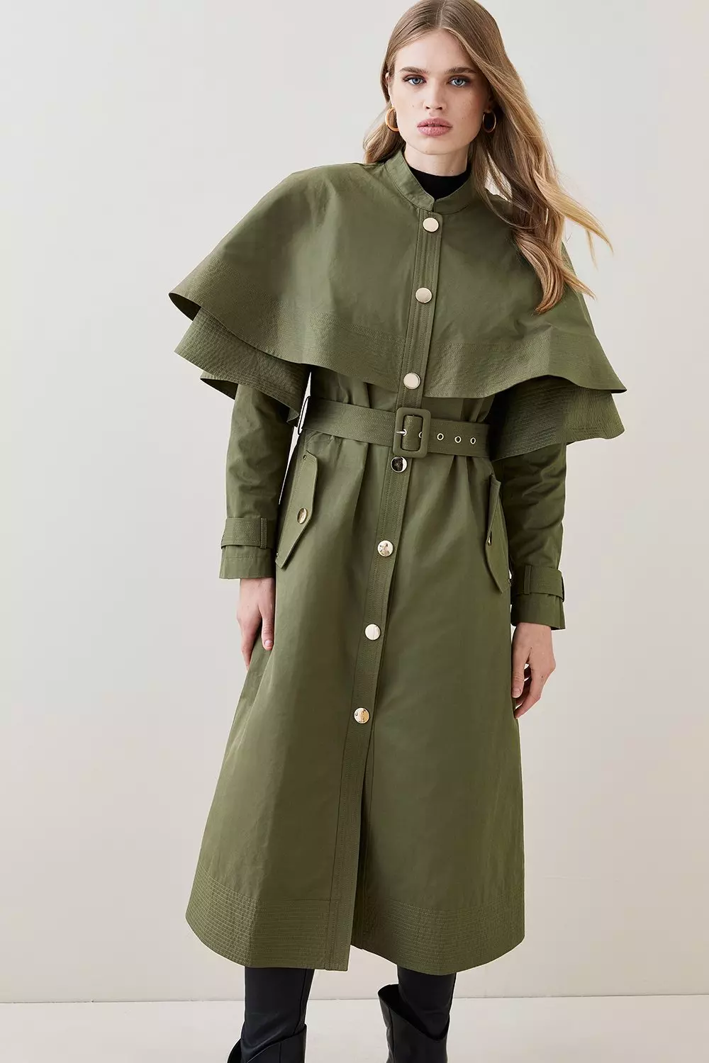 Khaki Storm Flap Layered Trench Coat alternative image