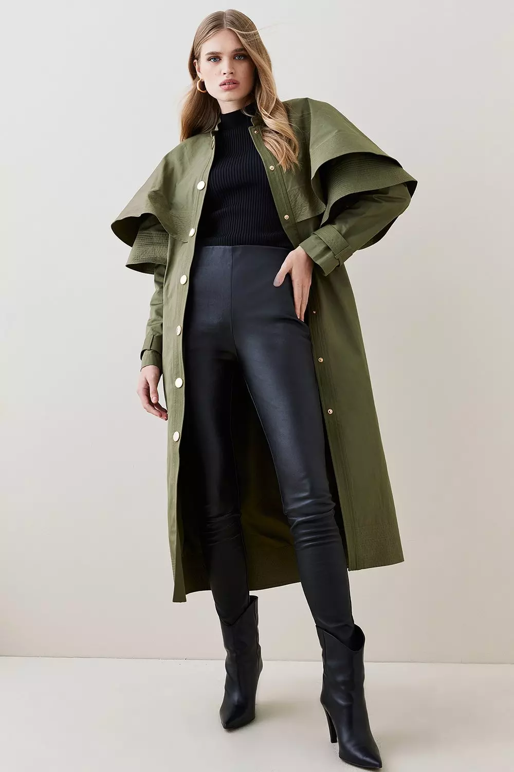 Khaki Storm Flap Layered Trench Coat alternative image