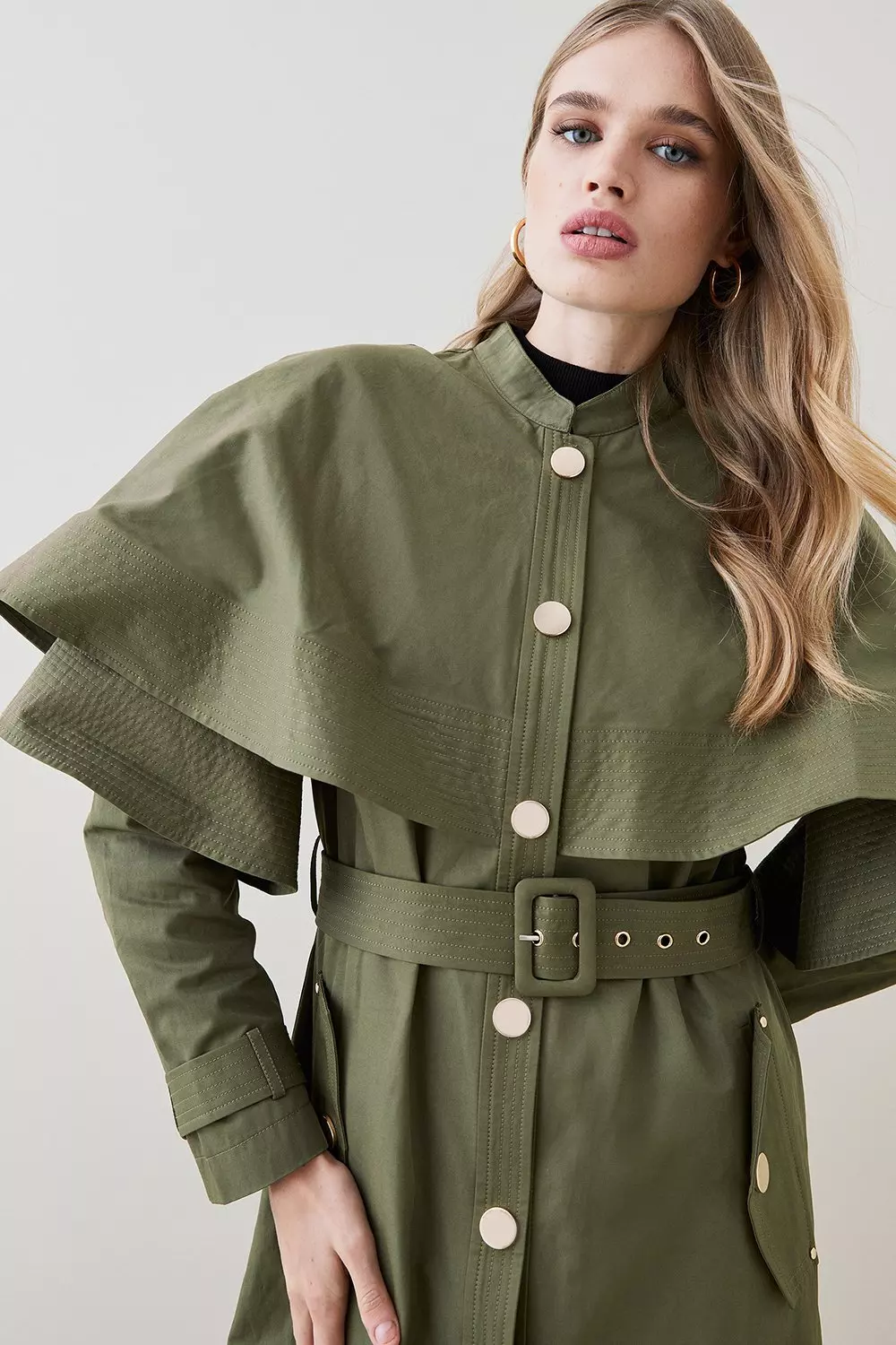 Khaki Storm Flap Layered Trench Coat alternative image