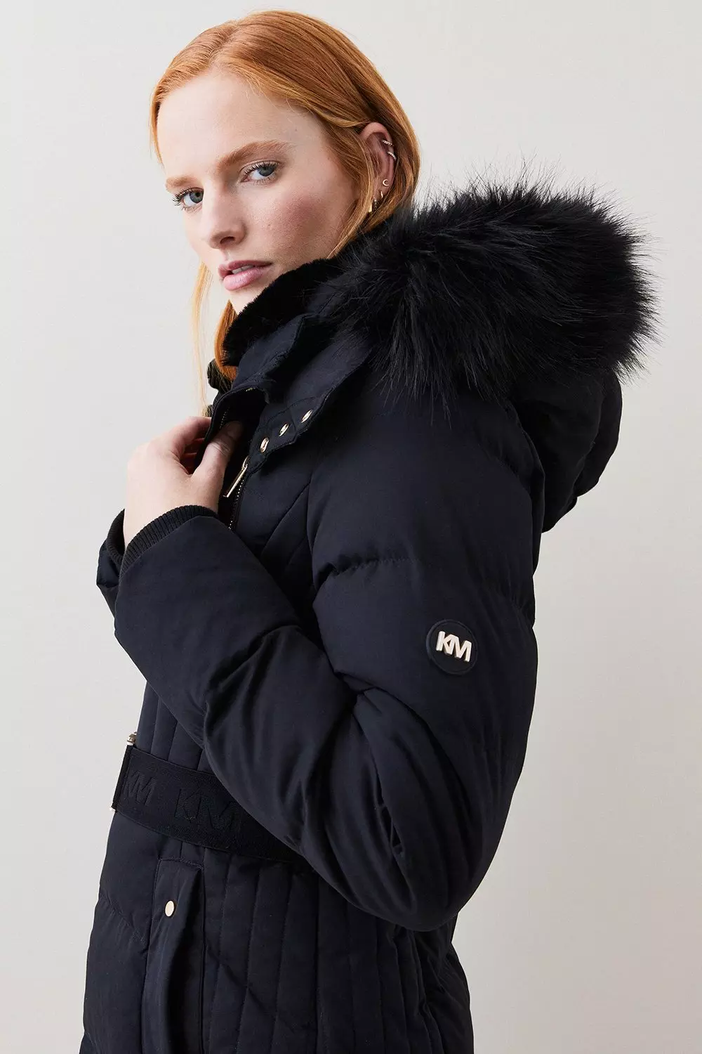 Karen millen padded coat with fur trim hotsell