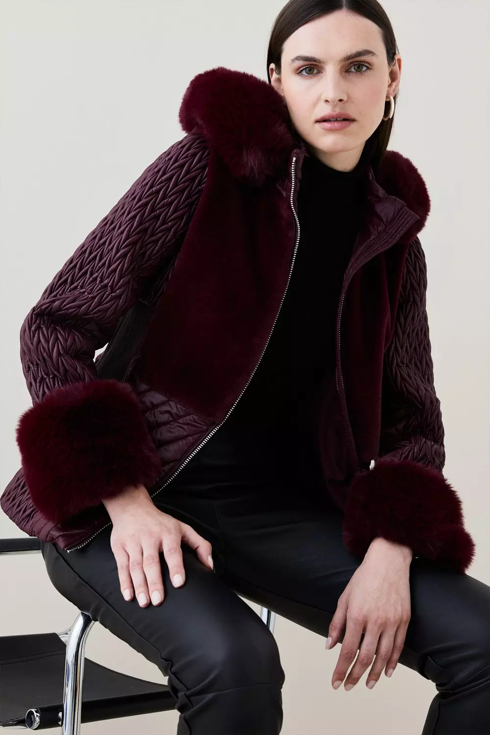 Berry faux fur collar coat best sale