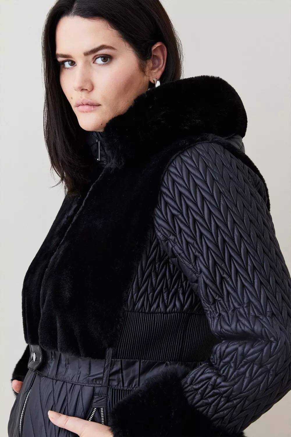 Plus Size Signature Quilt Short Belted Coat | Karen Millen