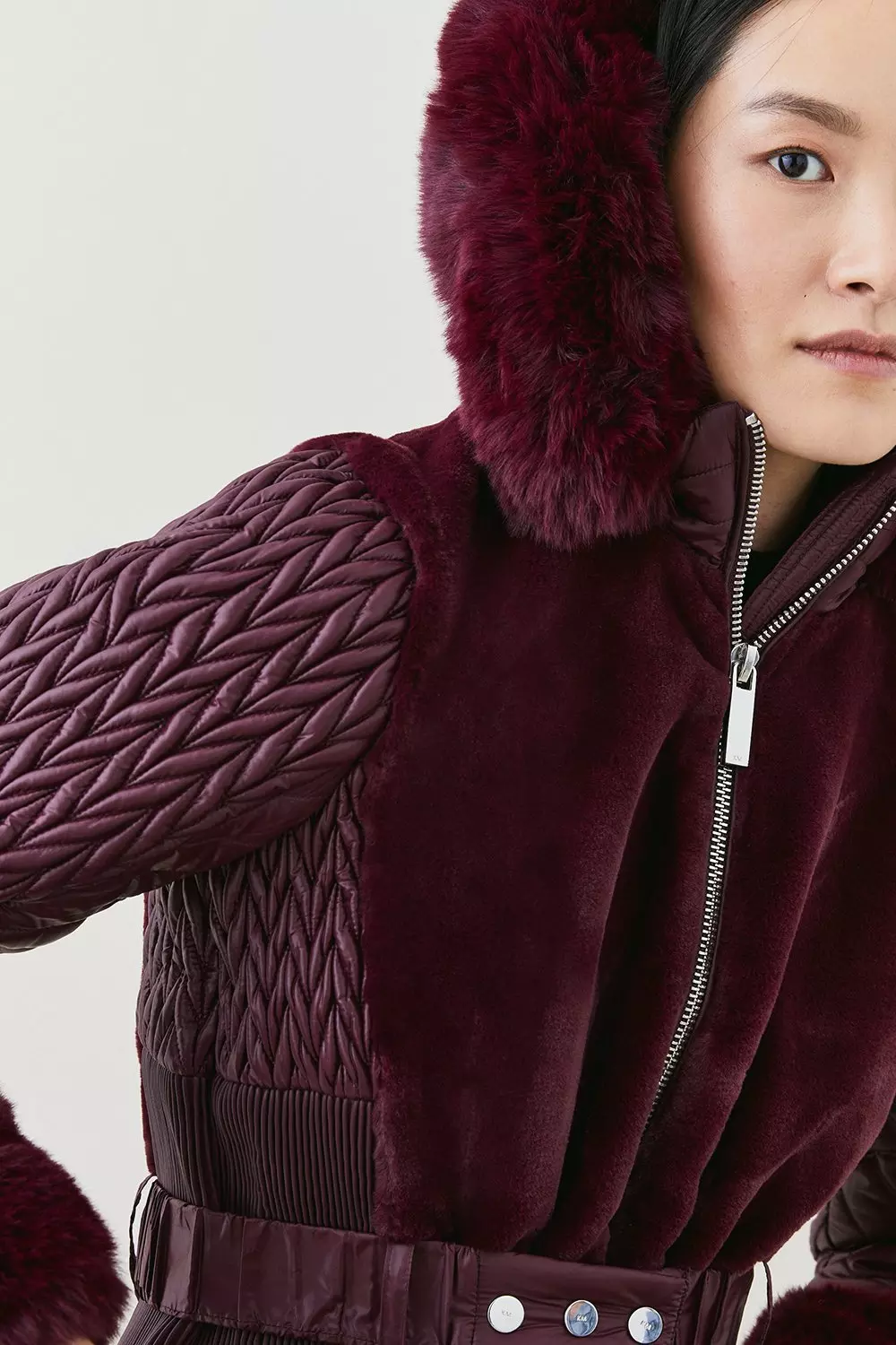 Karen millen red faux fur jacket store