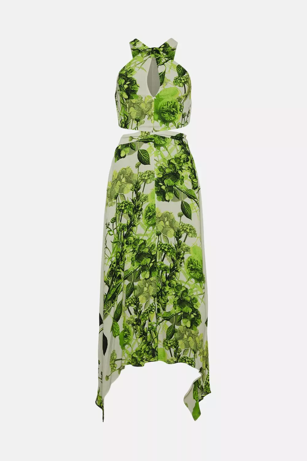 Spring Green Botanical Bunches Woven Halter Maxi | Karen Millen