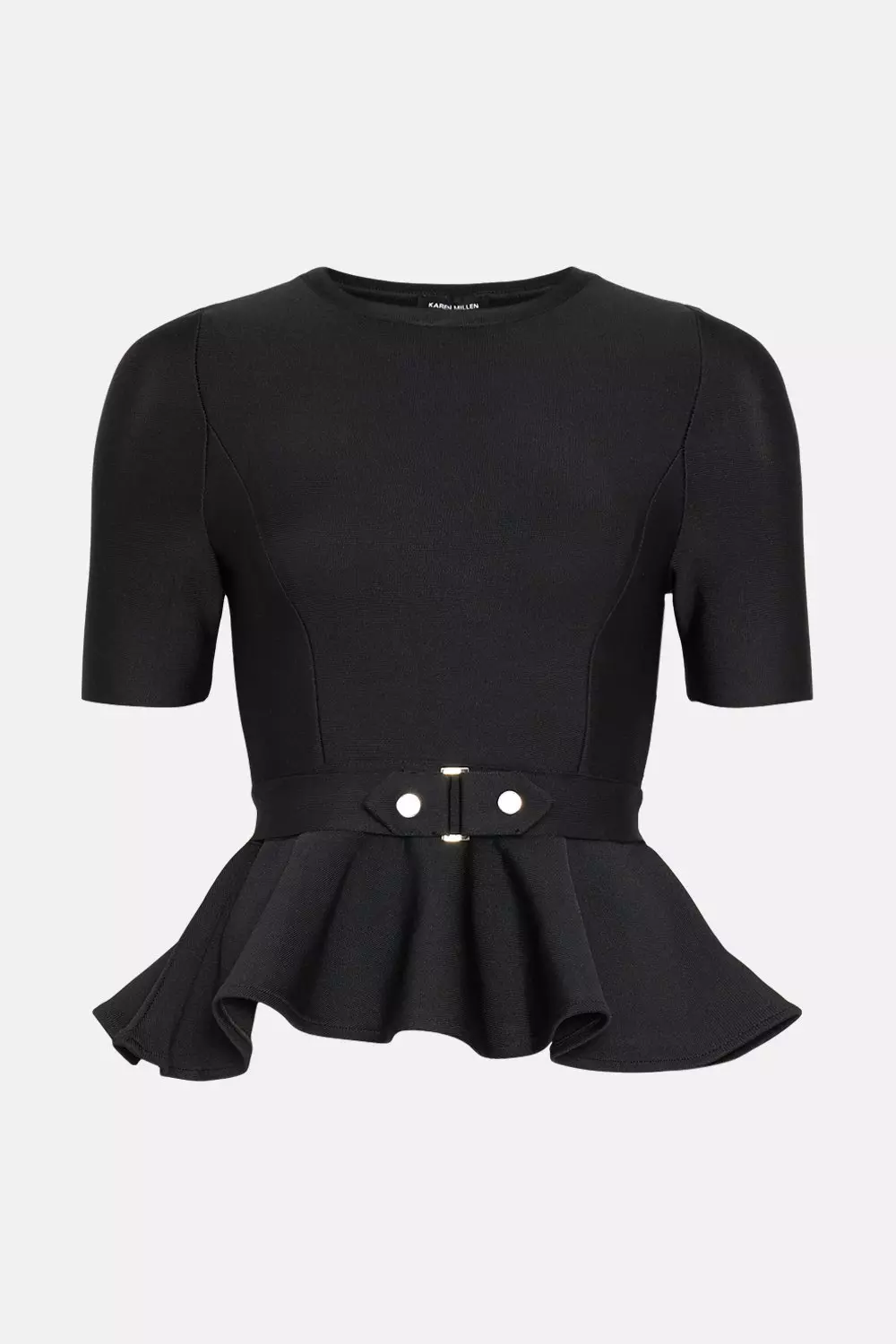 Trimmed Waist Peplum Bandage Knit Detail Top | Karen Millen