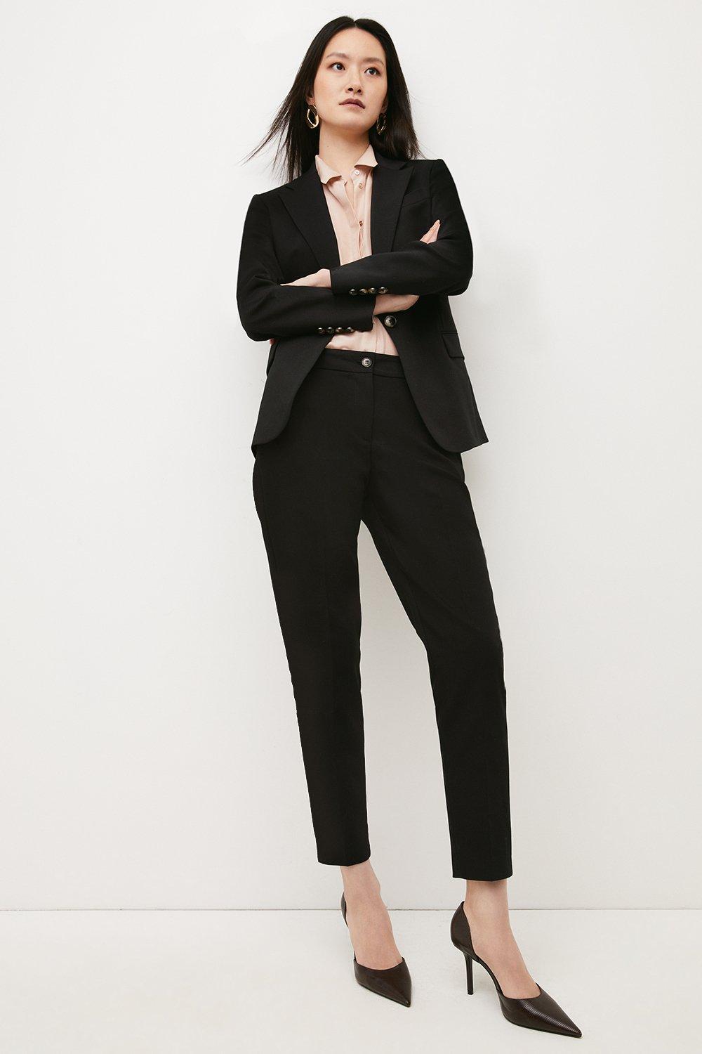 Black Cotton Sateen Tailored Slim Leg Trouser 