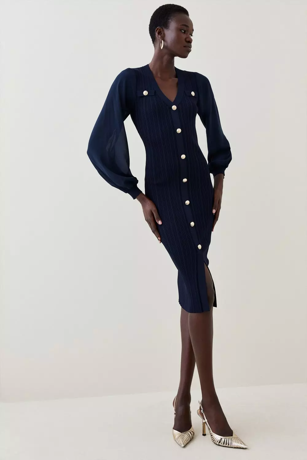 Navy ribbed midi dress hotsell