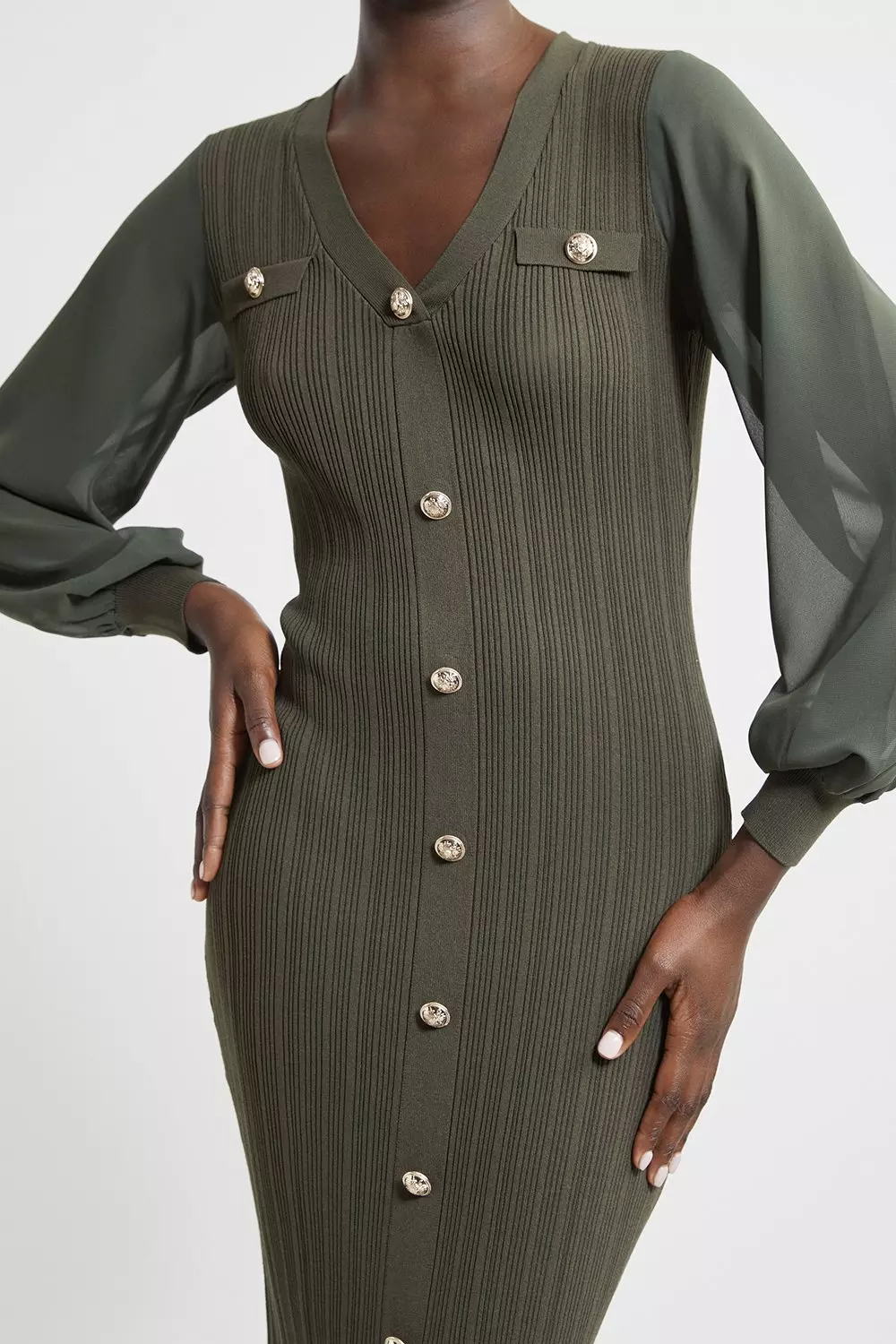 【KAREN MILLEN】ミリタリー トリム織り襟 ニット スケーター KAREN MILLEN Viscose Blend Rib Knit Military Trim Skater