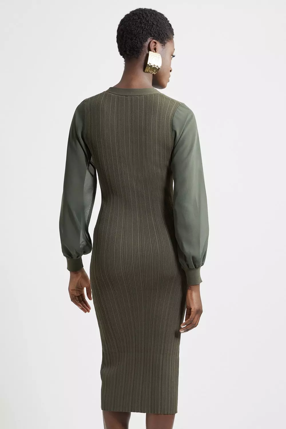 【KAREN MILLEN】ミリタリー トリム織り襟 ニット スケーター Viscose Blend Rib Knit Military Trim Skater Dress | Karen Millen