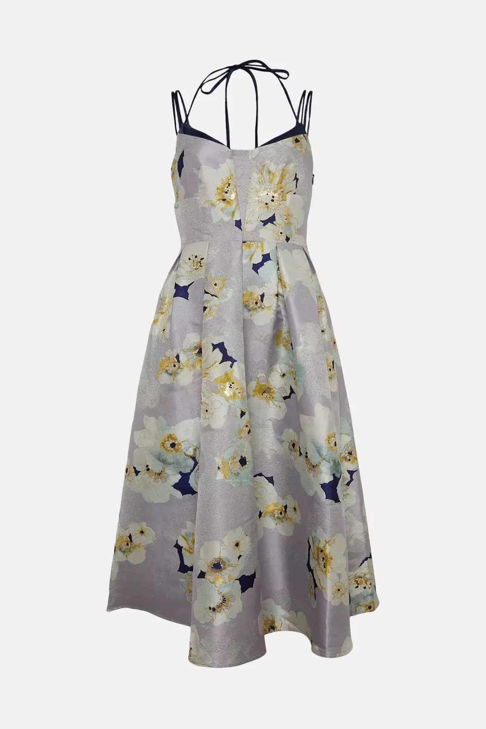 Floral Jacquard Strappy Midi Woven Prom Dress | Karen Millen