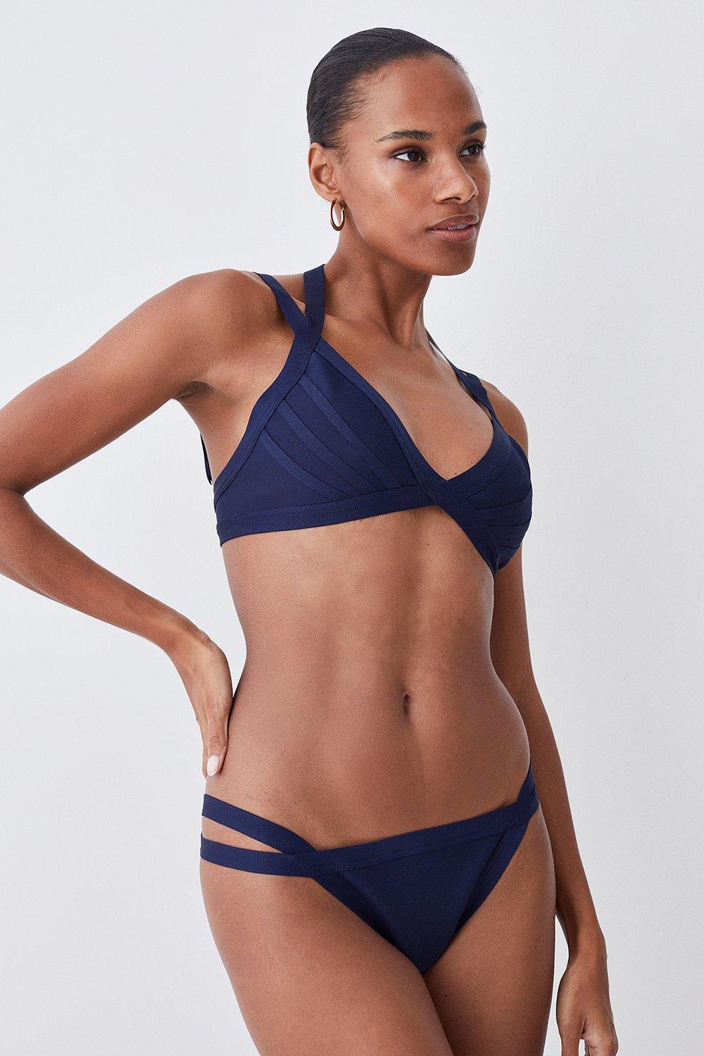 Navy Bandage Double Strap Bikini Bottoms 