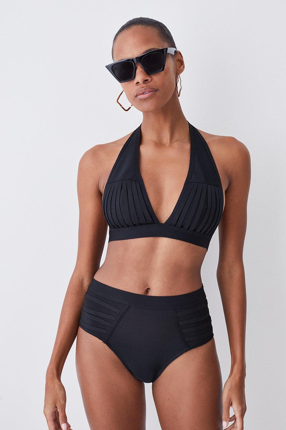 Black Bandage Sheer Stripe Halter Top