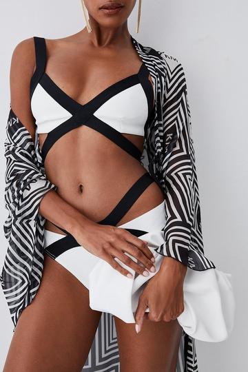 Bandage Colour Block Strappy Bikini Top mono