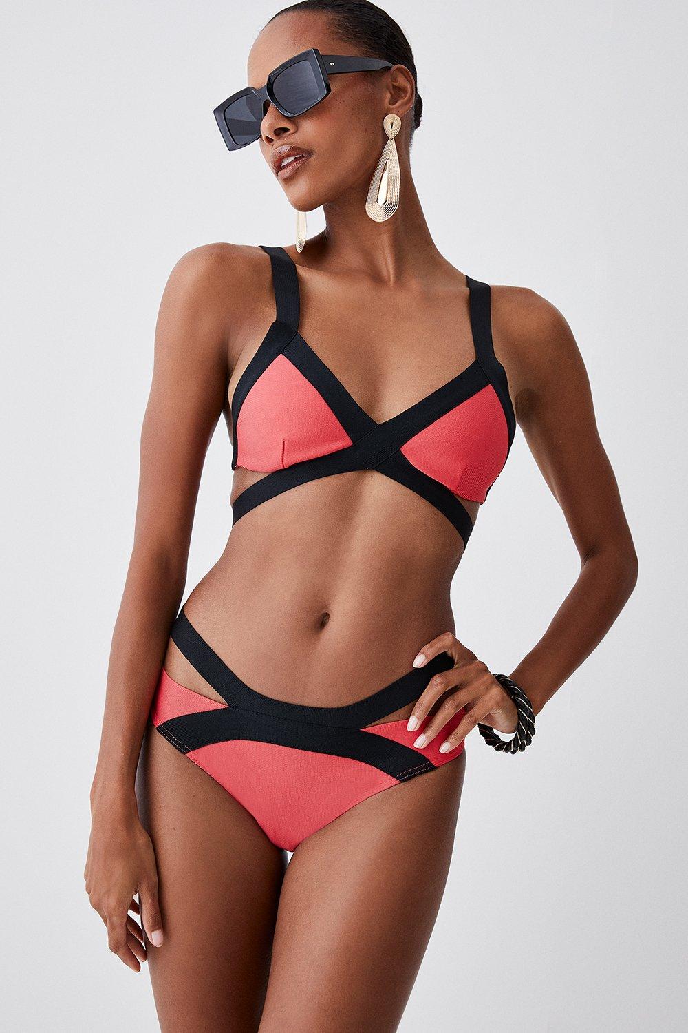 Bandage Colour Block Strappy Bikini Bottoms