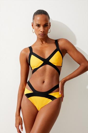 Bandage Colour Block Strappy Bikini Bottoms yellow