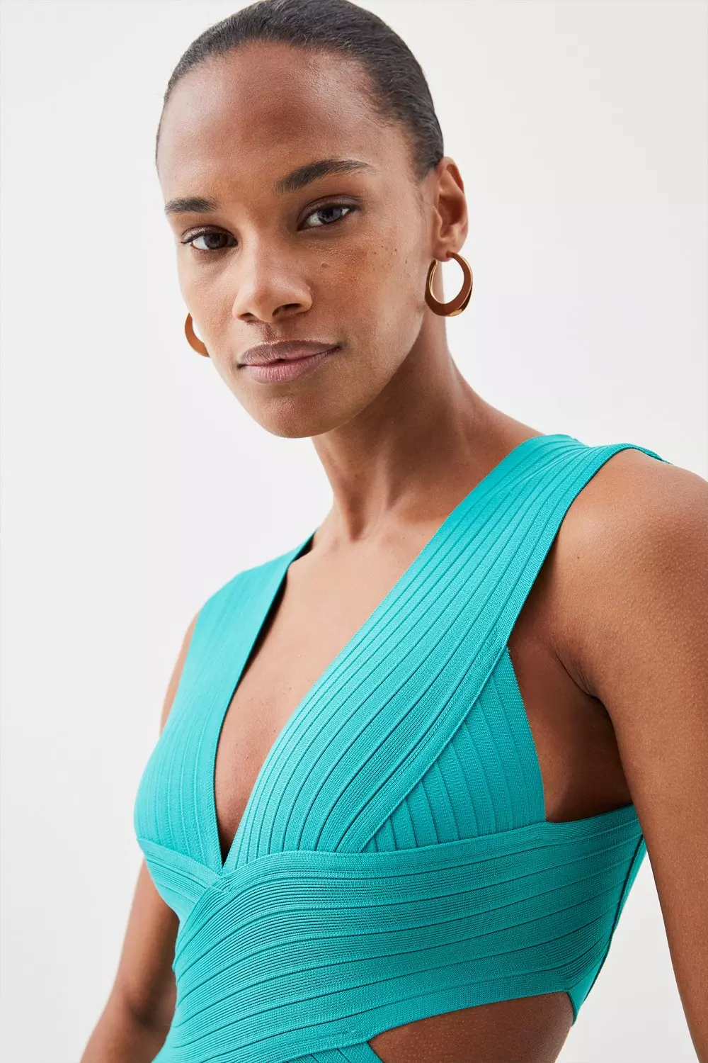 Bandage Textured V Neck Swimsuit | Karen Millen
