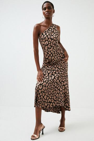 Petite Jacquard Satin One Shoulder Maxi Dress leopard