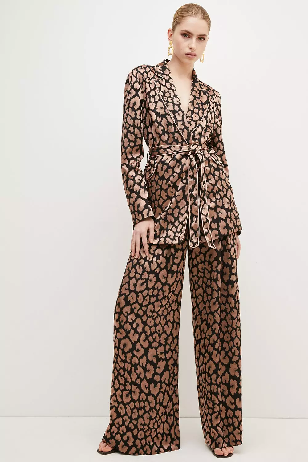 Leopard Jacquard Satin Wide Leg Trousers alternative image