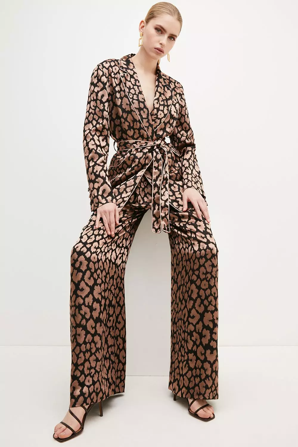 Leopard Jacquard Satin Wide Leg Trousers alternative image