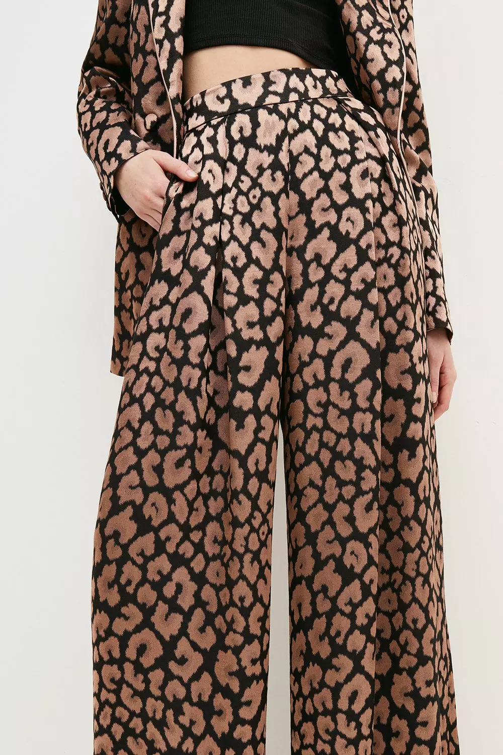 Leopard Jacquard Satin Wide Leg Trousers alternative image