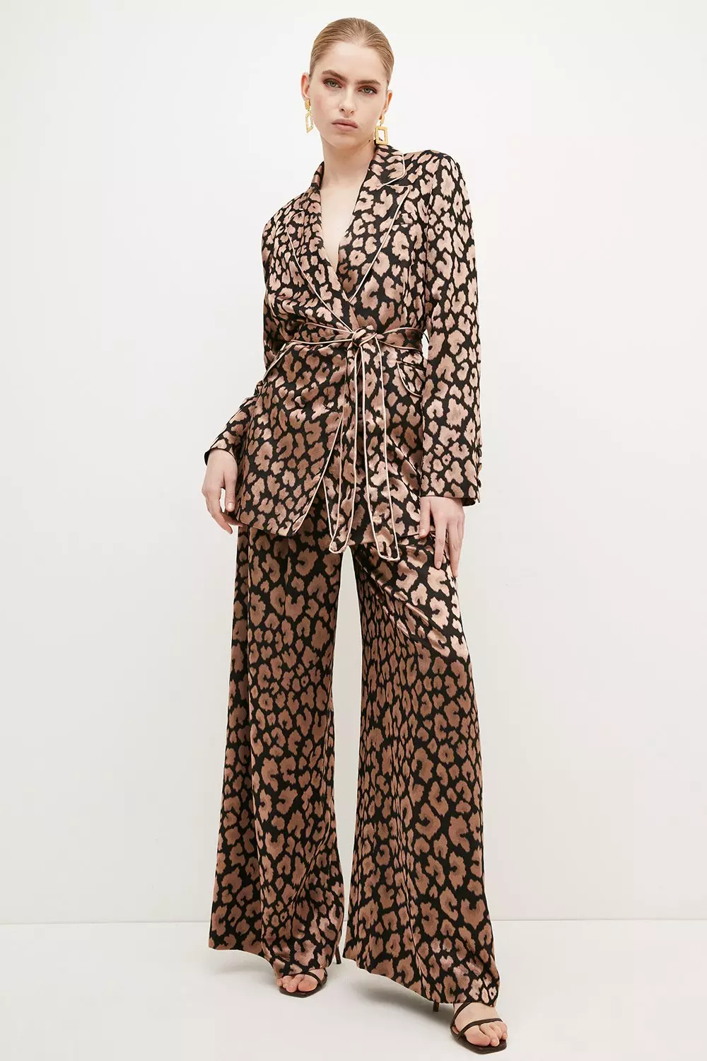 Leopard Jacquard Satin Belted Double Breasted Jacket alternative image