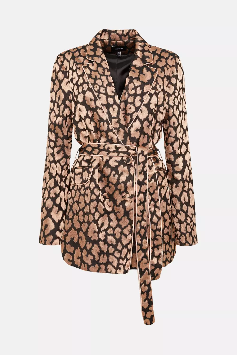 Leopard Jacquard Satin Belted Double Breasted Jacket alternative image