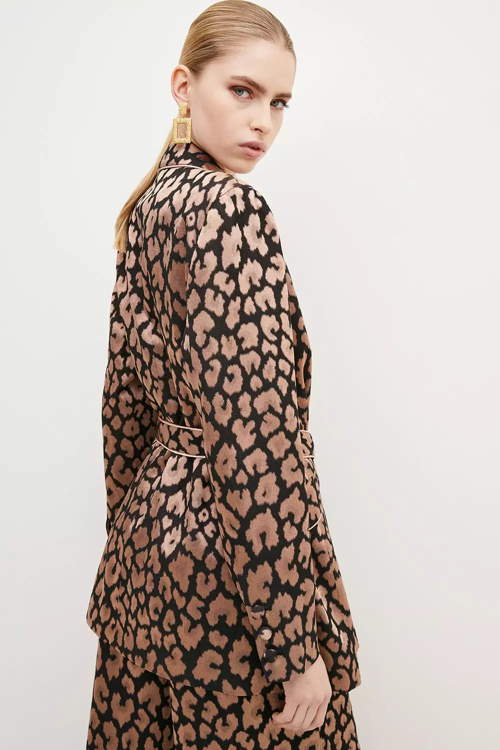 Leopard Jacquard Satin Belted Double Breasted Jacket alternative image