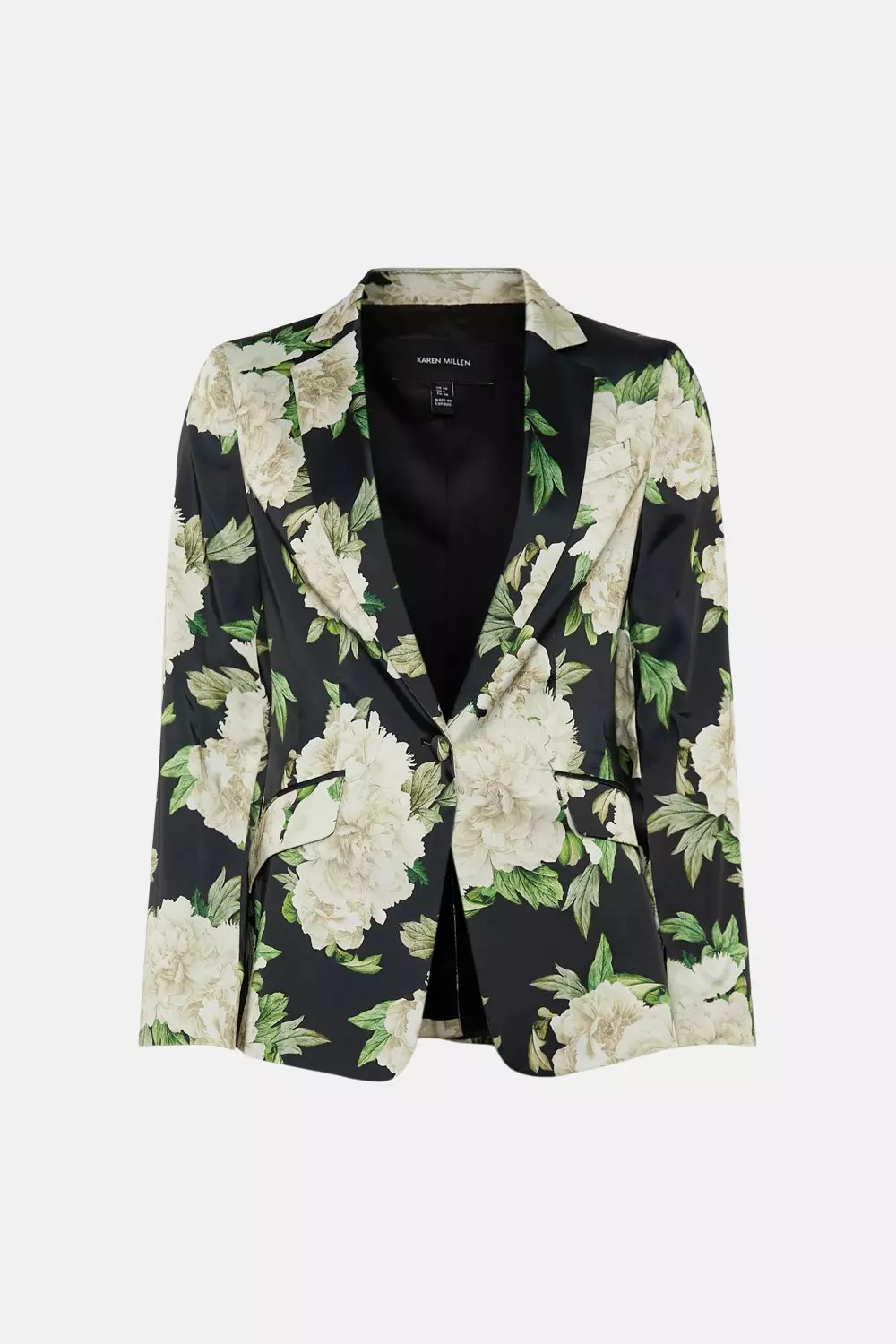Italian Structured Satin Rose Print Single Breasted Blazer