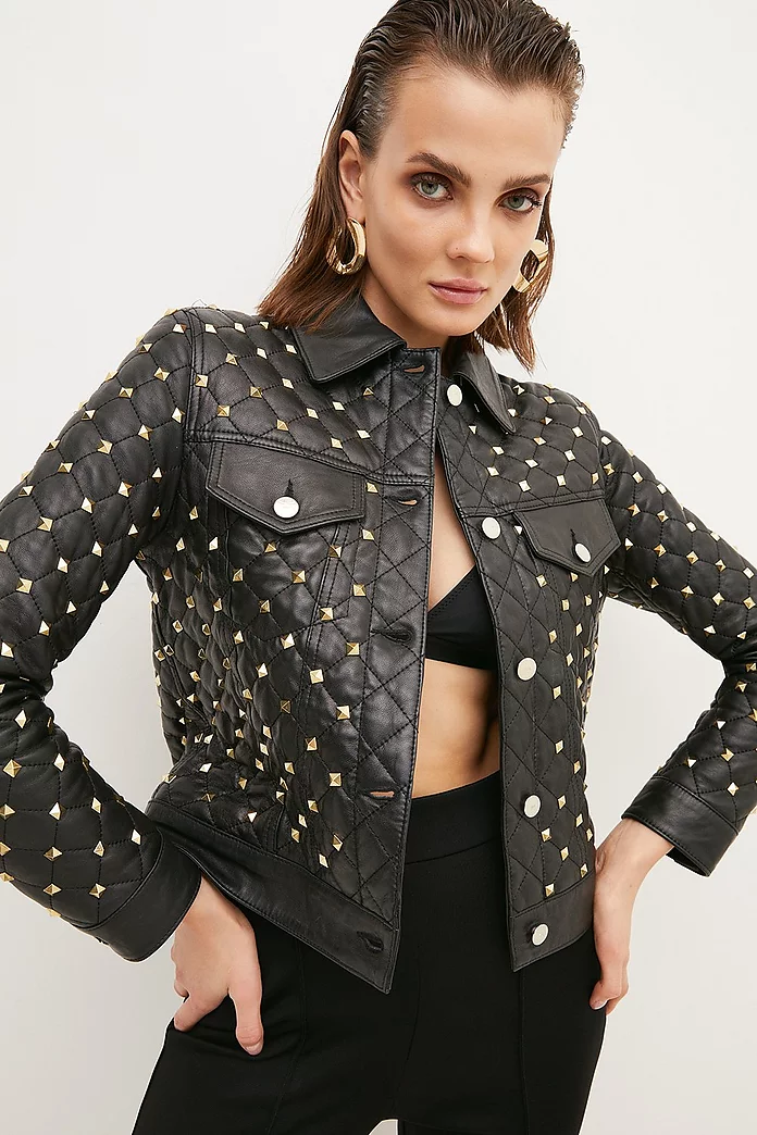 Leather Studded Western Jacket | Karen Millen Leather Studded Western Jacket | Karen Millen