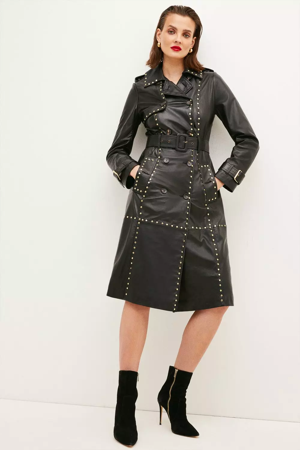 Leather Studded Trench Coat Karen Millen