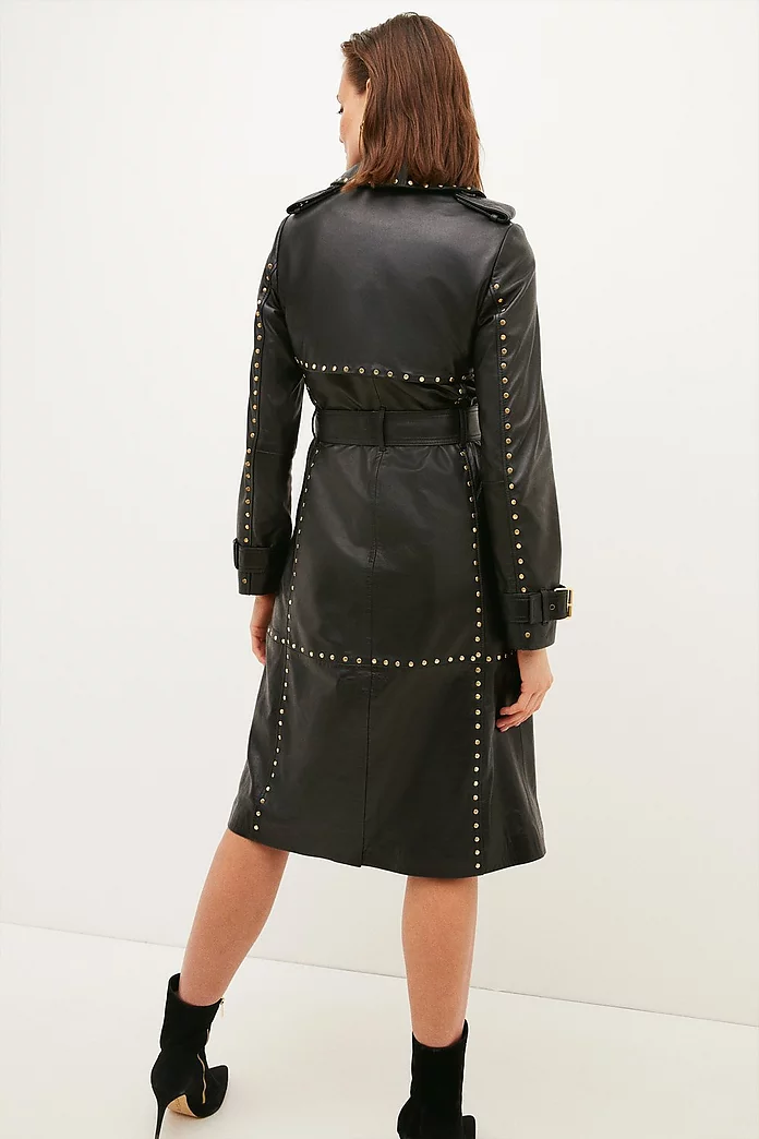 Leather Studded Trench Coat | Karen Millen Leather Studded Trench Coat | Karen Millen